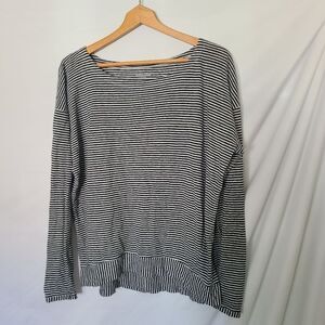 Eileen Fisher Black and White Stripe 100%‎ Organic Linen Long Sleeve Pullover
